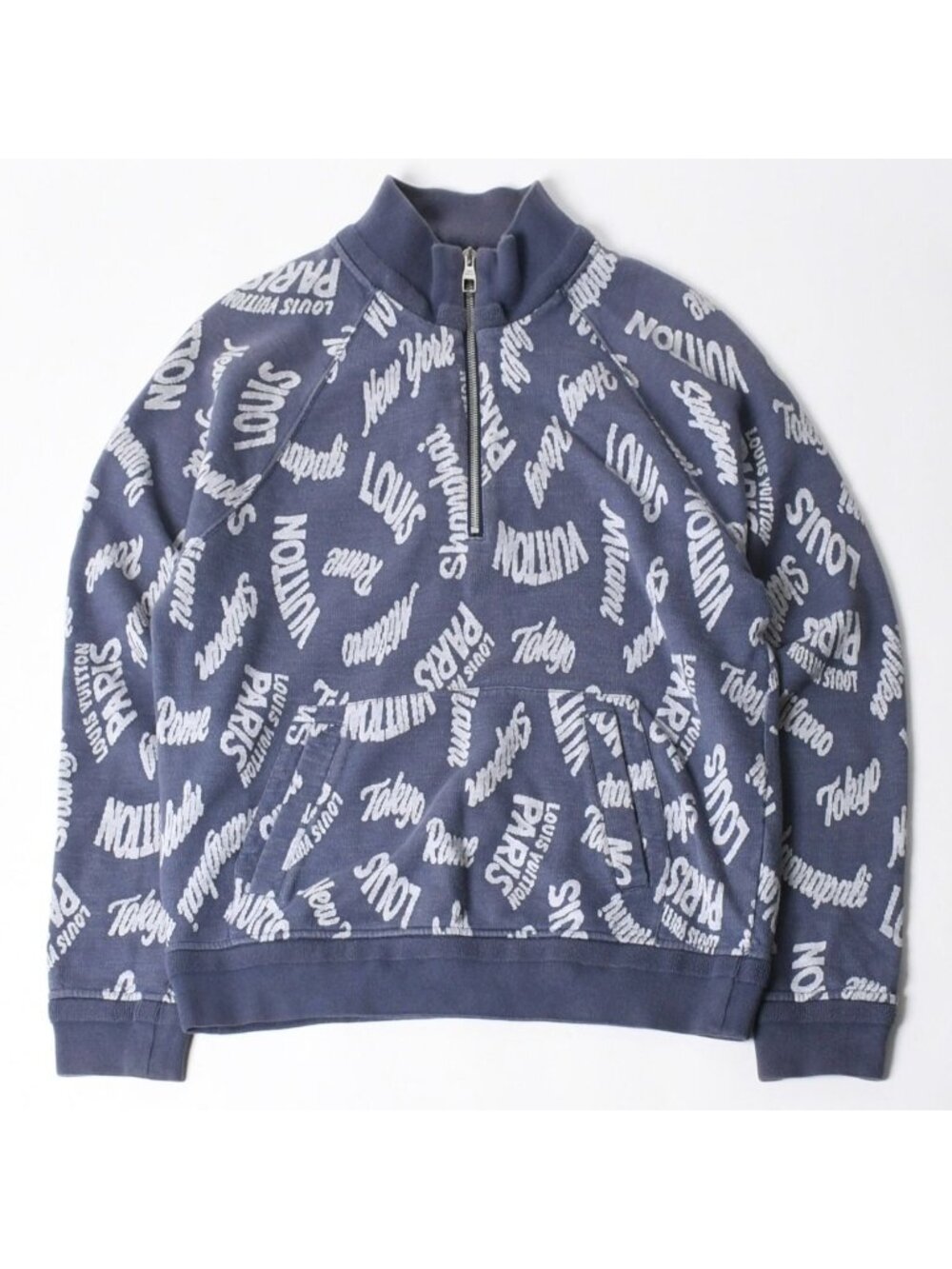 Louis Vuitton Sweatshirt Half Zip Knit Blue Indigo White